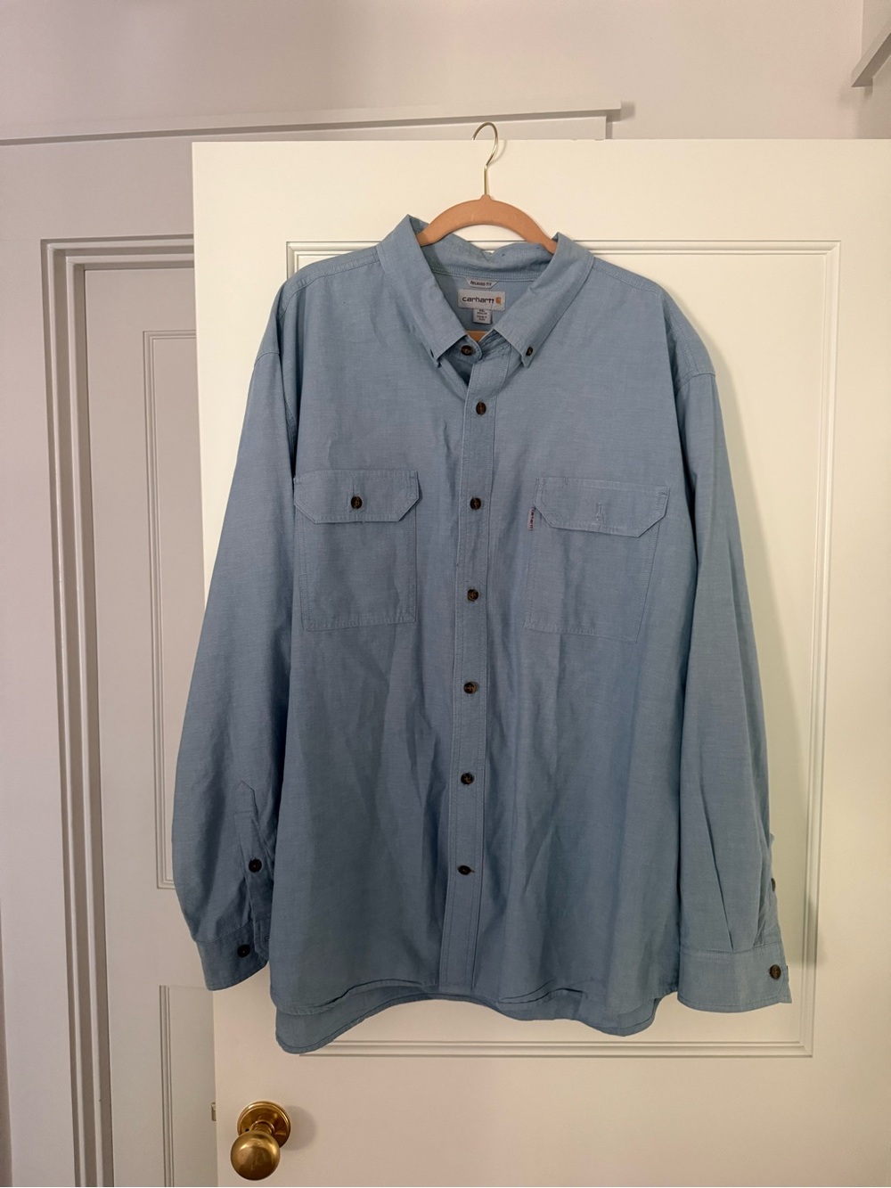 Carhartt Chambray Blue Work Button-Down Shirt, 3XL, relaxed fit